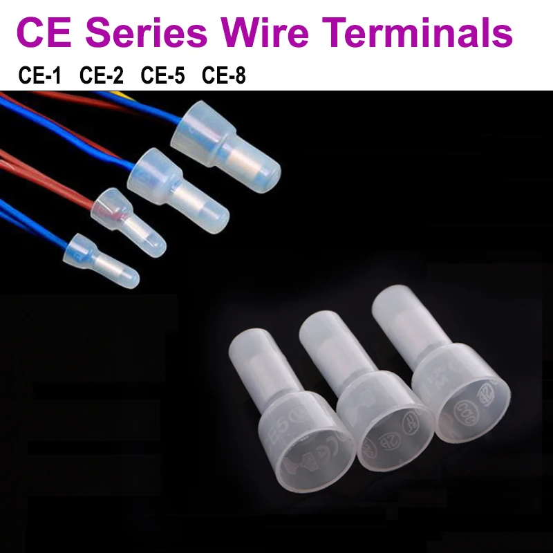 50/100pcs CE Type Wire Terminal CE-1 CE-2 CE-5 CE-8 Pressure Line Nylon66 Closed End Caps Connector Car Audio Cable Crimp Splice