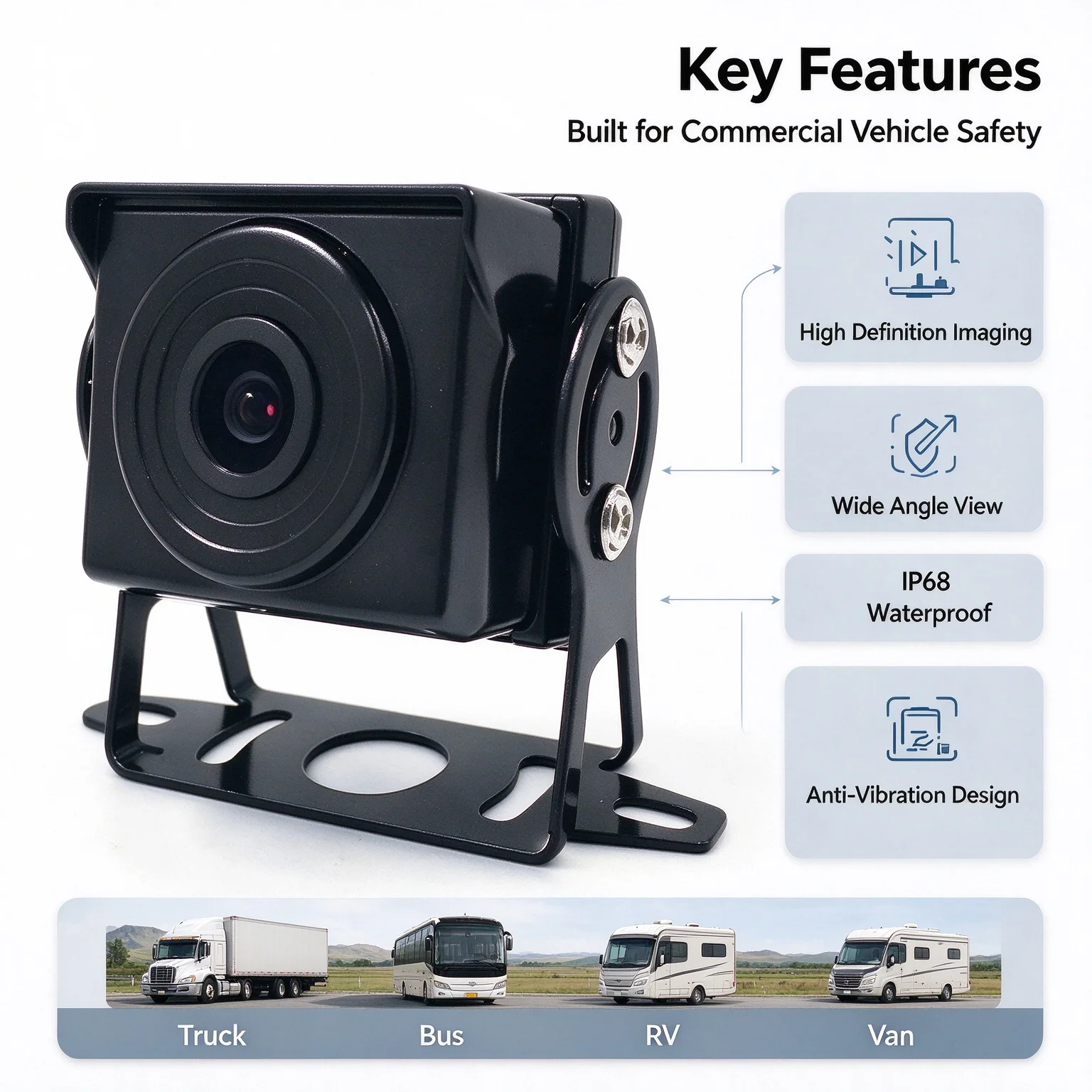 Truck Rear View Camera CVBS Signal Shockproof IP68 Waterproof Starlight Night Vision Wide Angle for Bus Lorry Vehicle