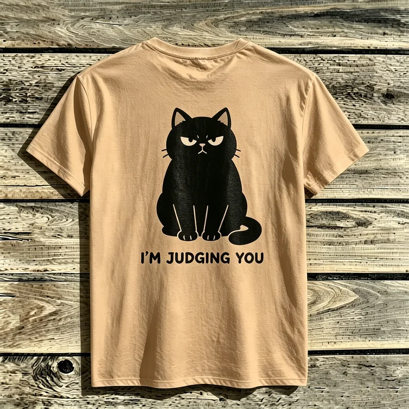 2026 New Unisex Cute Black Cat Judging You Sassy Cat Graphic Short Sleeve T-Shirt Soft Cotton Vintage Casual Summer Top Pet Fans
