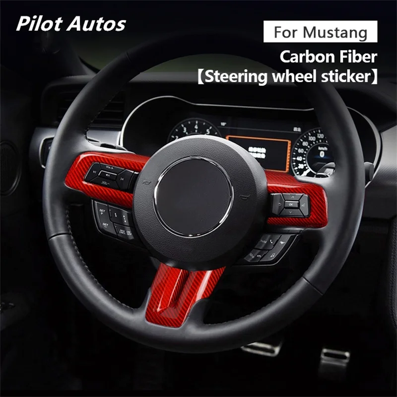 2015-2023 For Mustang Steering Wheel Button Panel Genuine Carbon Fiber 3D Decoration Sticker