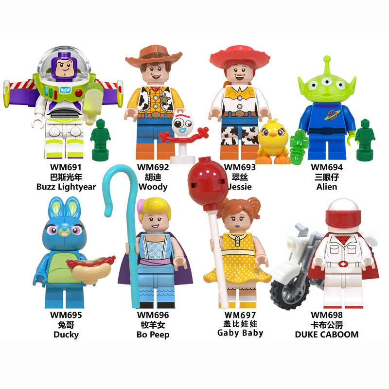 

8PCS Disney Action Figure Toy Story Mini Building Block Toys for Kids Jessie Woody Anime Figure BUZZ Gifts for Boys and Girls