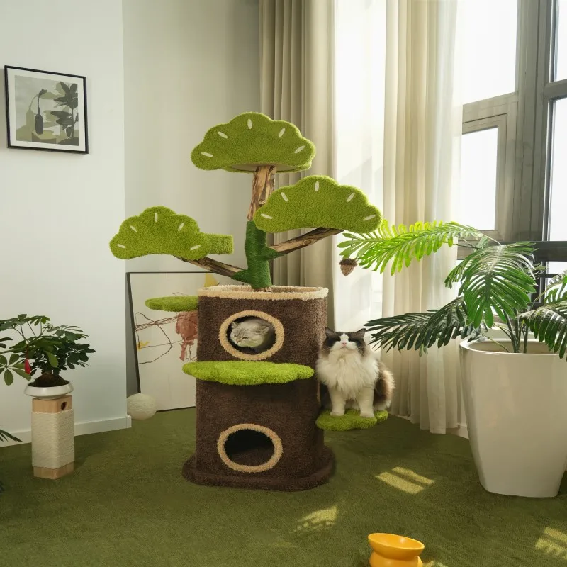 New product launch, modern style rubber wood sisal plush scratching board cat climbing tree, suitable for indoor cats, multi-lay