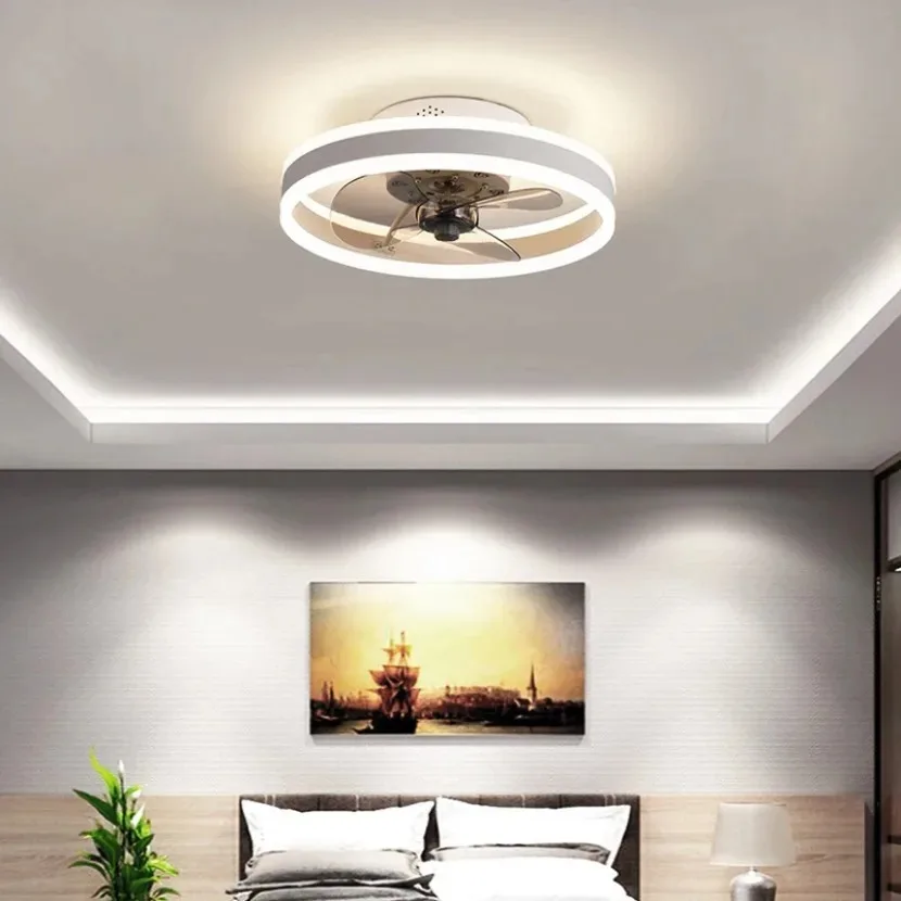 LED Ceiling Fan Light with Remote Control App Powerful Silent Intelligent Ceiling Fan Restaurant Living Room, Home Light