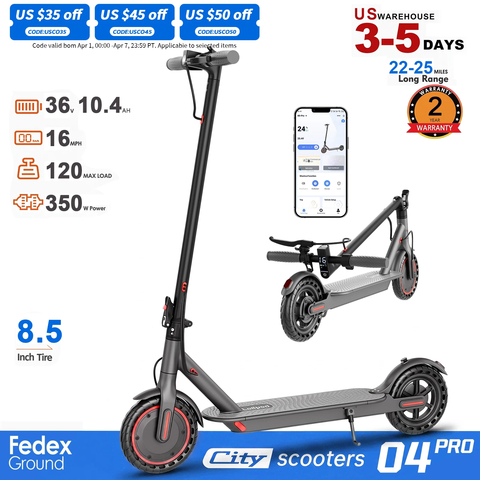 20026 HEZZO HS‑04PRO Adult Folding Electric Scooter 350W 36V 10.5Ah APP Control 19 Miles 19MPH Commuter E‑Scooter