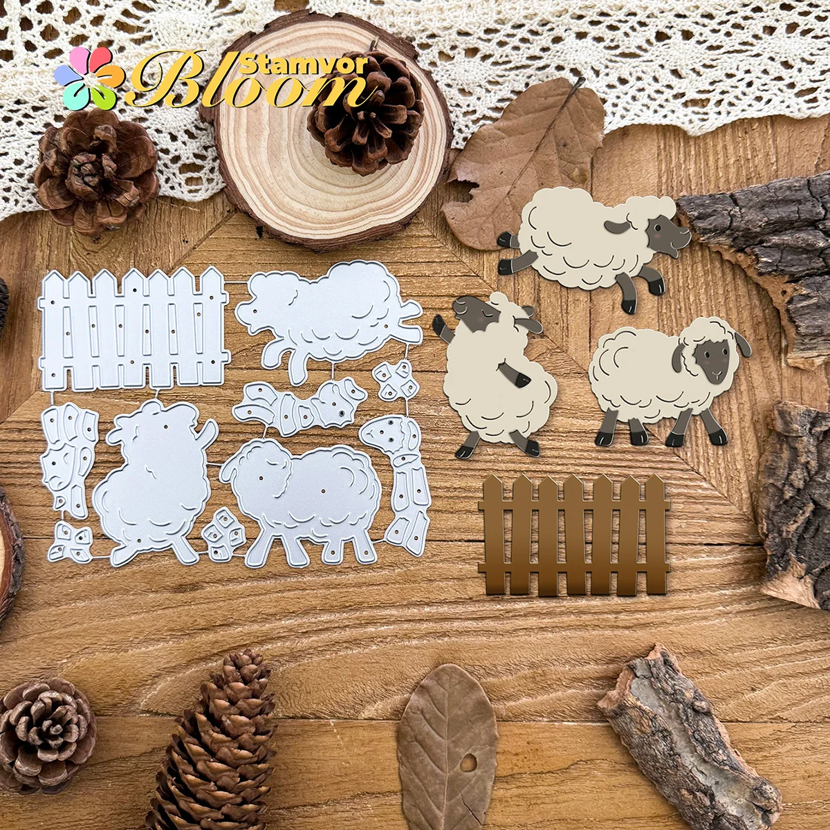 Original schöne Schichten Bauernhof Zaun glückliche Schafe Metall Stanzformen Scrapbooking dekorative Prägung