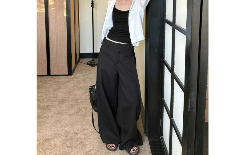 Gray Suit Pants Women's Summer New High-waisted Pendant Floor-mopping Trousers Loose and Thin Wide-leg Trousers