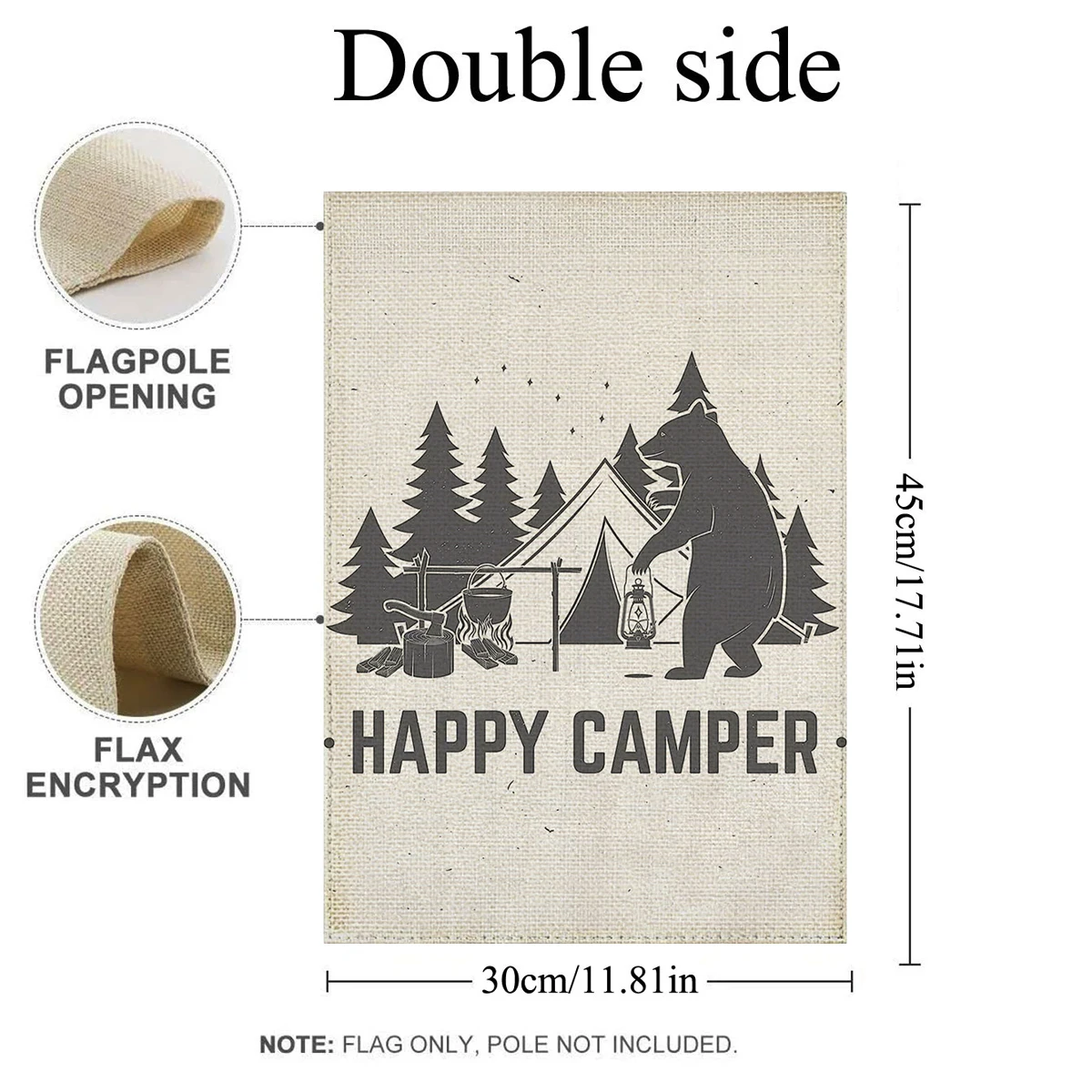 1PC  Happy Camper Pattern Linen Cotton Garden Flag Banner Indoor Outdoor Home Garden Hanging Decor