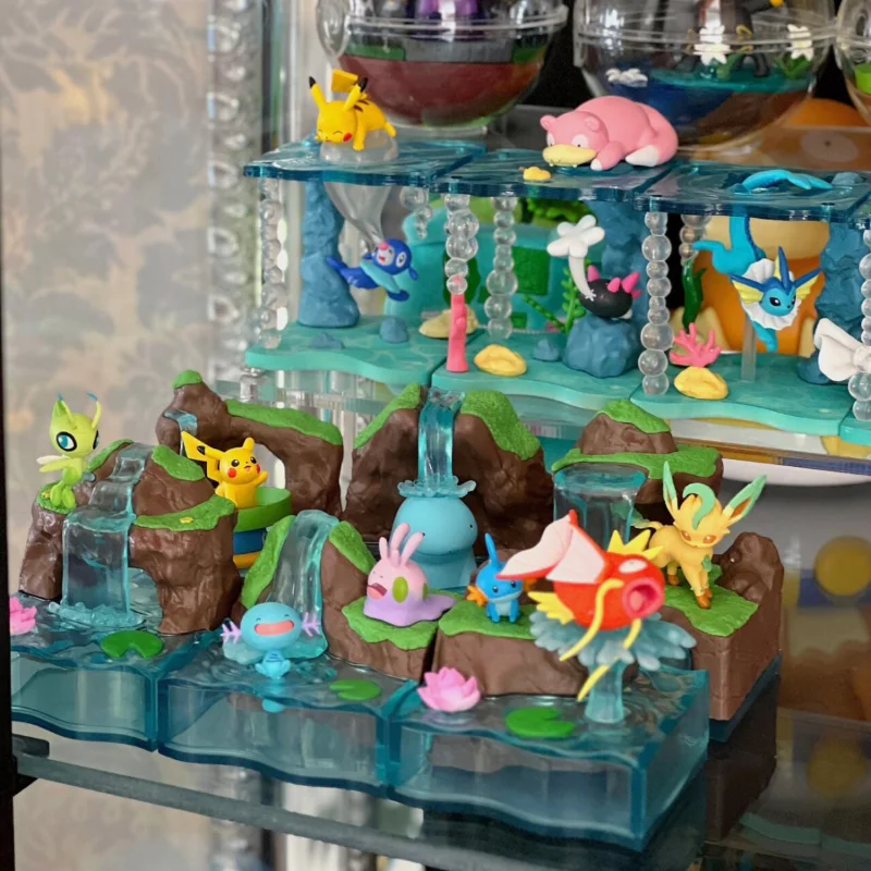 Genuíno re-ment pokemon figura de ação misteriosa primavera série celebi pikachu wooper quagsire leafeon modelo boneca estátua presentes