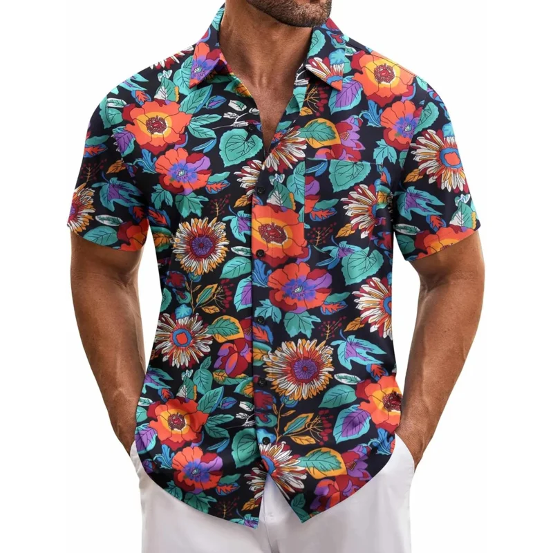 

Floral Hawaiian Shirt for Men Lightweight Button Down Short Sleeve with Pocket, Tropical Summer Style