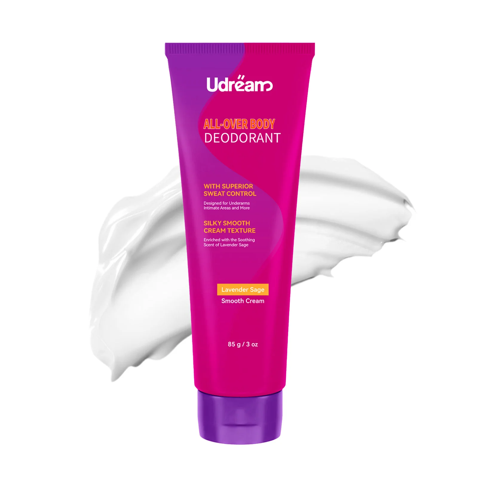 كريم مزيل عرق الجسم بالكامل 85 جرام مع اللافندر والمريمية، التحكم في العرق والرائحة خلال 24 ساعة، ناعم حريري للبشرة الحساسة تحت الإبطين