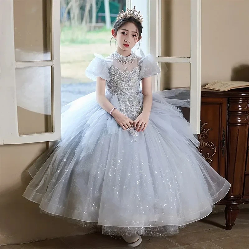 2025, Blumenmädchen-Hochzeit, Kinder, grau, formeller Abend, Prinzessinnenkleid, große Mädchen, Rezital-Partykleid, eleganter Geburtstag, Gastgeber, Klavier