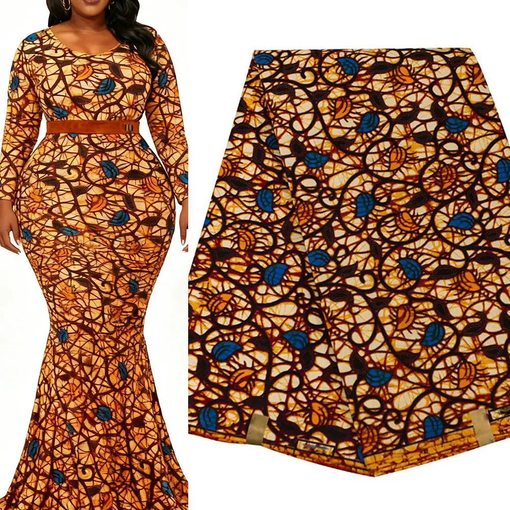 

6 Yards African Print Wax Lace Fabric Material, Traditional Ankara Textile for Custom Dress Making,Party Wear Sewing Supplies