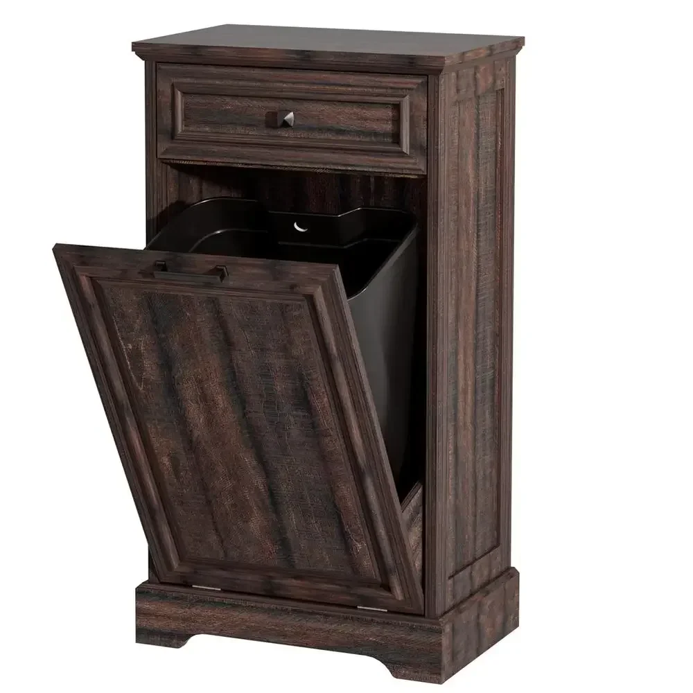 13 Gallon Capacity Kitchen Waste Bin, Laundry Hamper, and Pet Proof Hidden Trash Can in Brown for Kitchen, Living Room Use