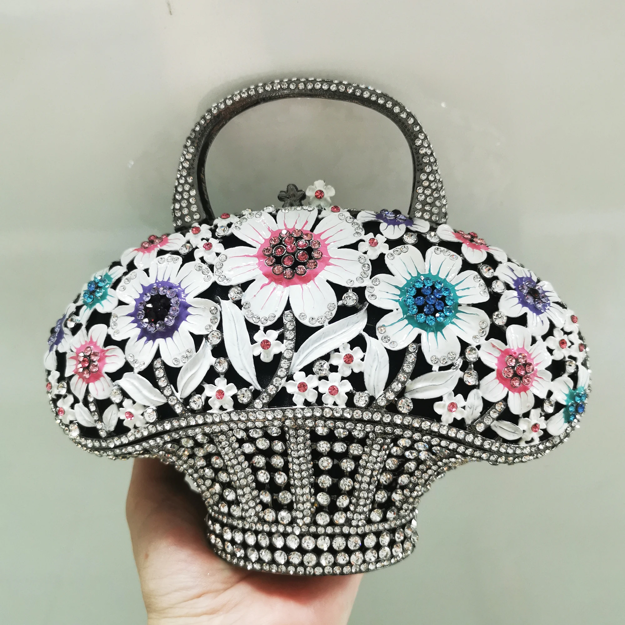 New Arrival Flower Leaves Basket Rhinestone Purse Luxury Diamond Women Evening Clutches Bag Crystal Wedding Bridal Cluch Handbag