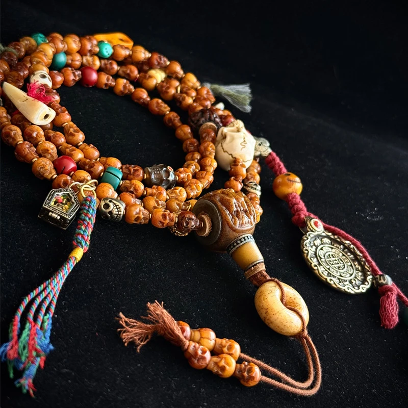 Tibetan-Style Cultural Item Made From Yak Bone Skull, 108 Of Buddhist Prayer Beads