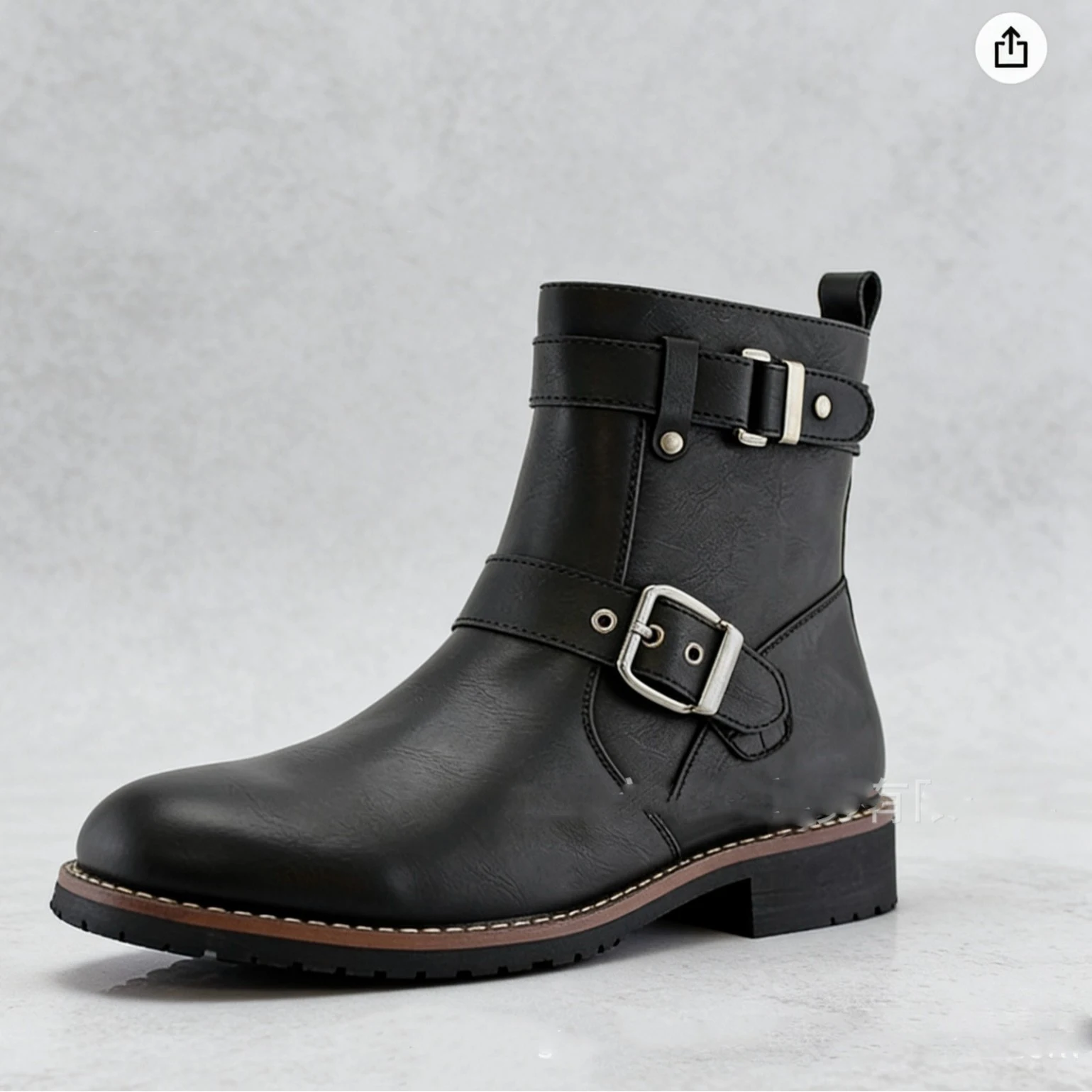 

Men's Leather Ankle Biker Boots Double Buckle Straps with Low Block Heel for Casual Outings Fall/winter Edgy Fashion Statements