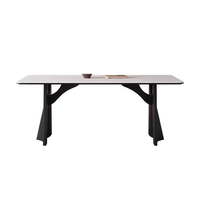 

French retro Delifeng rock slab dining table household small Italian medium and ancient style rectangular black