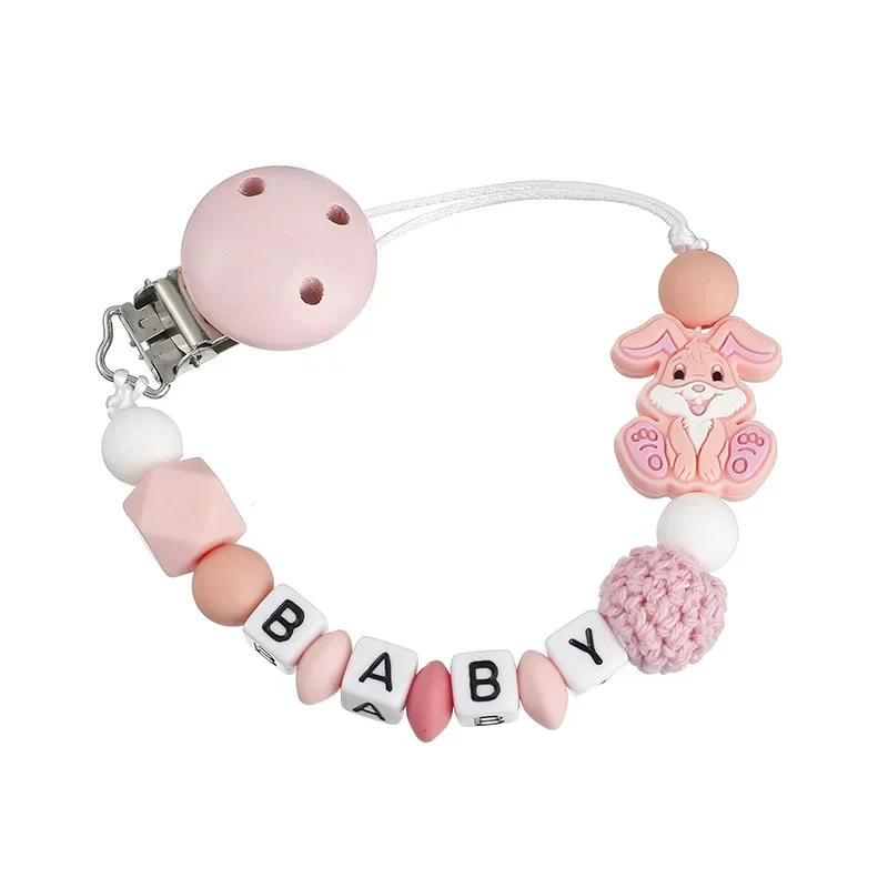 Personal isierte Buchstaben Name Baby Kaninchen Silikon Anhänger benutzer definierte Schnuller Clips Ketten Verschlüsse Halter Zahnen Spielzeug Kauen Geschenke