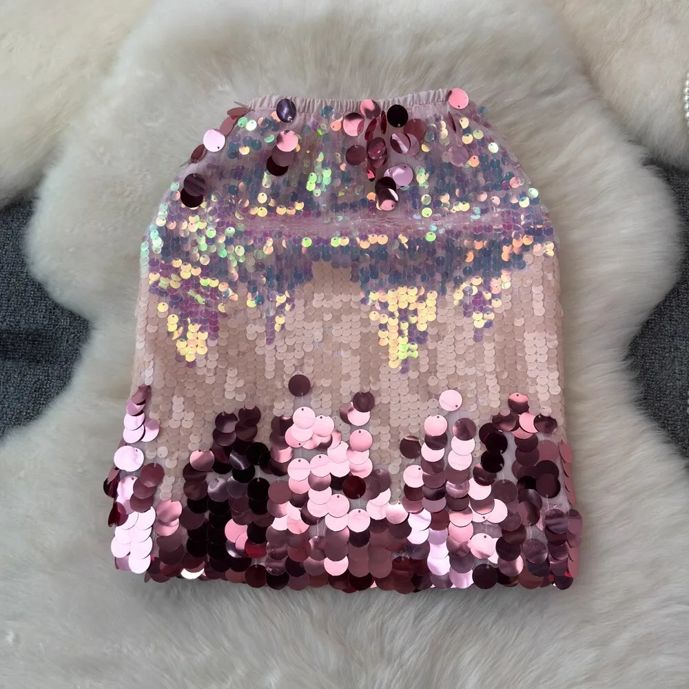 Summer Bodycon Elegant Sexy Luxury Sequin Short Skirts Women Fashion Glitter High Waist Streetwear Club Wear Skirt