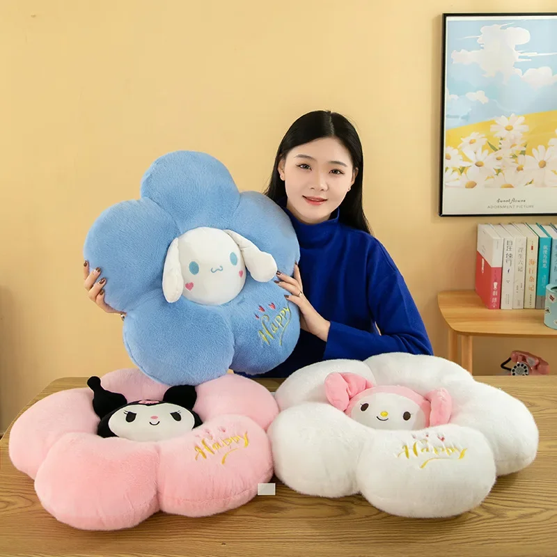 Sanrio Cartoon Flower Kuromi My Melody Cinnamoroll Pillow Plush Household Sofa Chair Office Bedroom Floor Cushion Kawaii Gifts