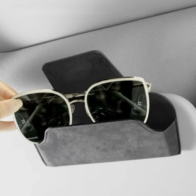 

Car Sun Visor Glasses Holder Premium Leather Sunglasses Protective Box Card Ticket Organizer Auto Eyeglasses Storage Case