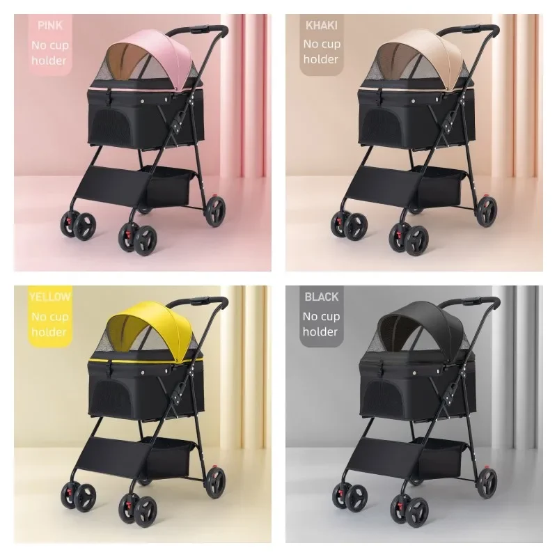 Collapsible Trolley Lightweight Dog Stroller Luxury 4 Wheels One Handle Folding Dog Cat Outdoor Travel Carrier Trolley Pet Cart