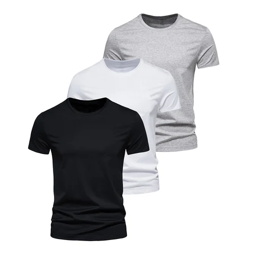 Imagen 2 del producto Camiseta de 3 uds para hombre, camisetas sólidas ajustadas con diseño a la moda y cuello redondo, camisetas para hombre, camiseta de manga corta para hombre