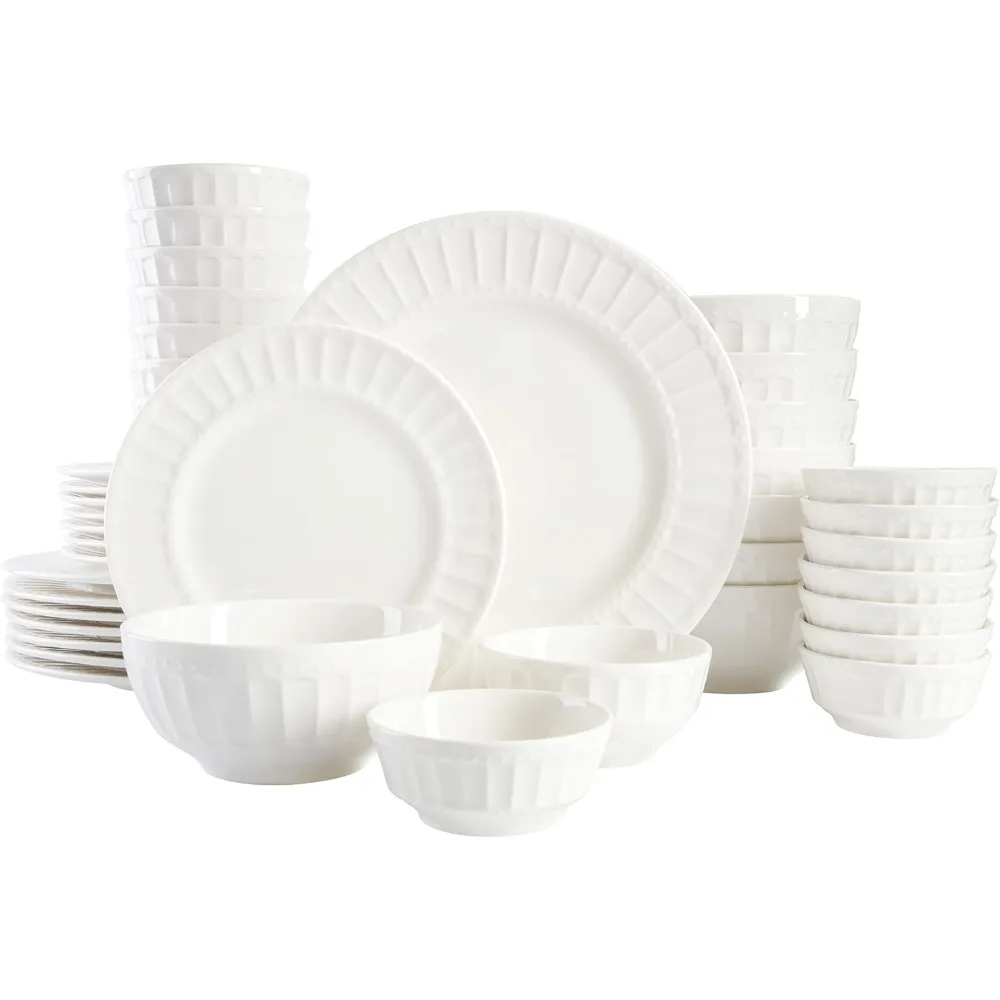 

Home Zen Buffet Porcelain Dinnerware Set, Service for 8 (40pcs), White (Embossed)