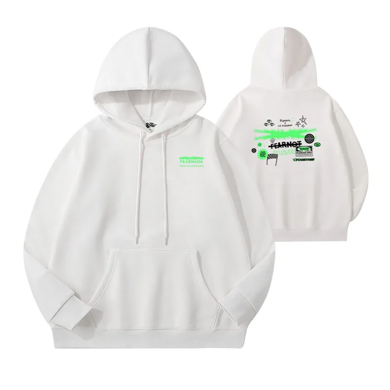 Bluza damska z kapturem Lerim Fan Meeting Fearnada, luźna, z czystej bawełny, idealna na wiosnę i jesień, wygodna i codzienna.