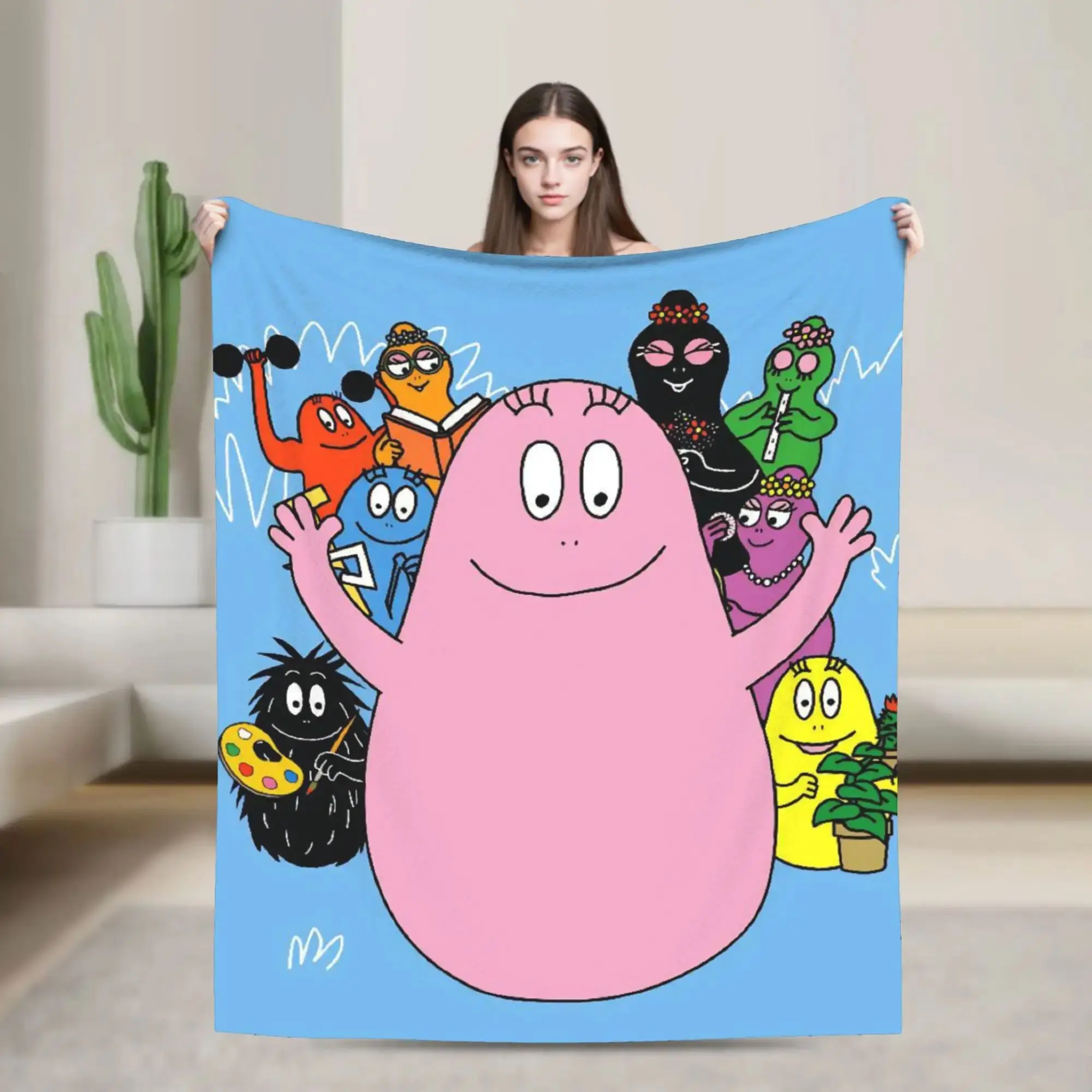 Barbapapa Barbamama Flannel Family Blanket, Autumn and Winter Warm Blanket, Travel Pattern, Blanket, Sofa Bed Cover