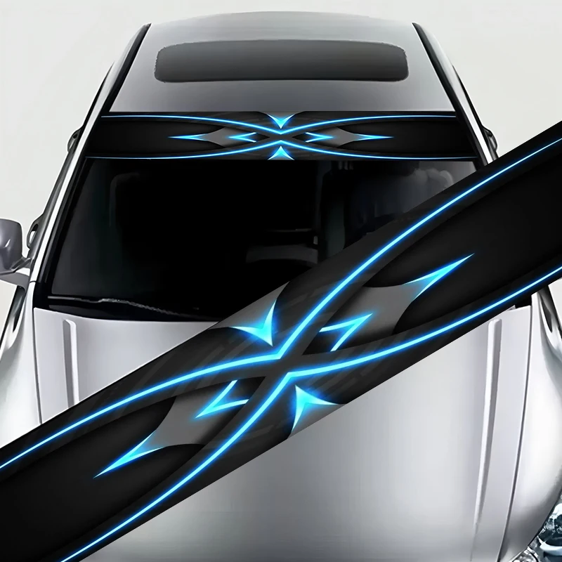 Adesivos de carro com padrão cruzado de linha azul técnica de 1 peça: conjunto de 1 peça – à prova d'água, resistente a arranhões, adequado para todos os modelos - Auto