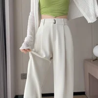 Seoulish Summer Women's Casual Pants Wide Leg Pants Elegant Office Lady 2024 New Solid Color High Waist Loose Trousers Female - Image 2