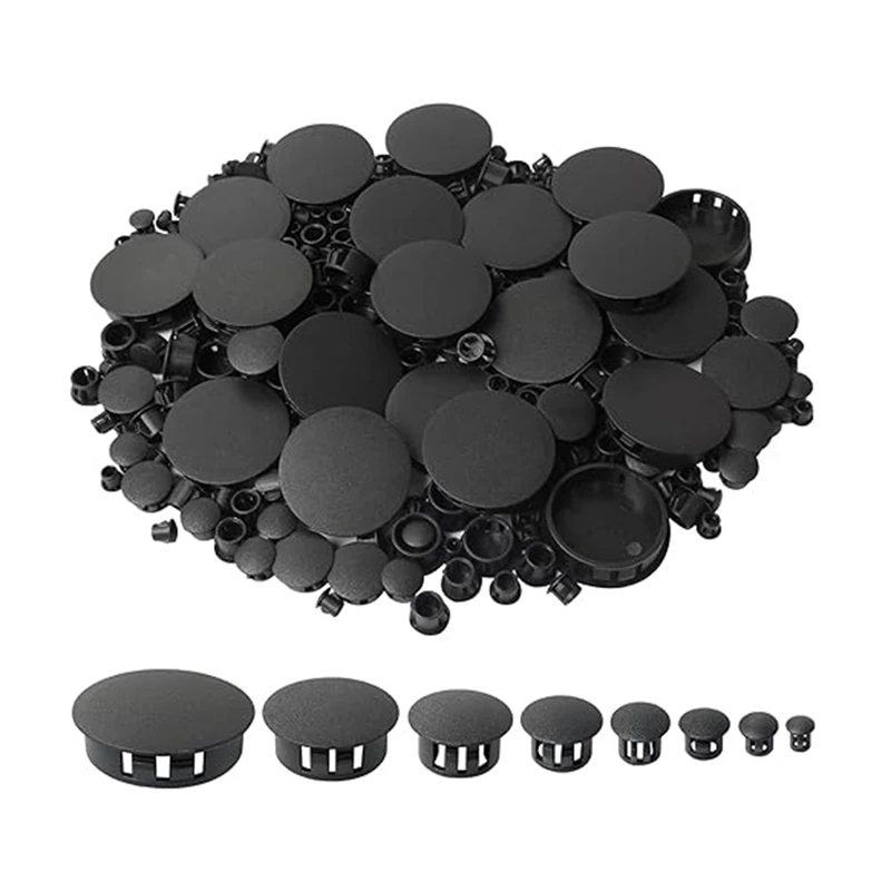 320 Plug Hole Plugs, Hole Cover Snap-In Keyhole Plugs, Panel Hole Plug Decorative Covers For Kitchen Cabinets Durable (Black)