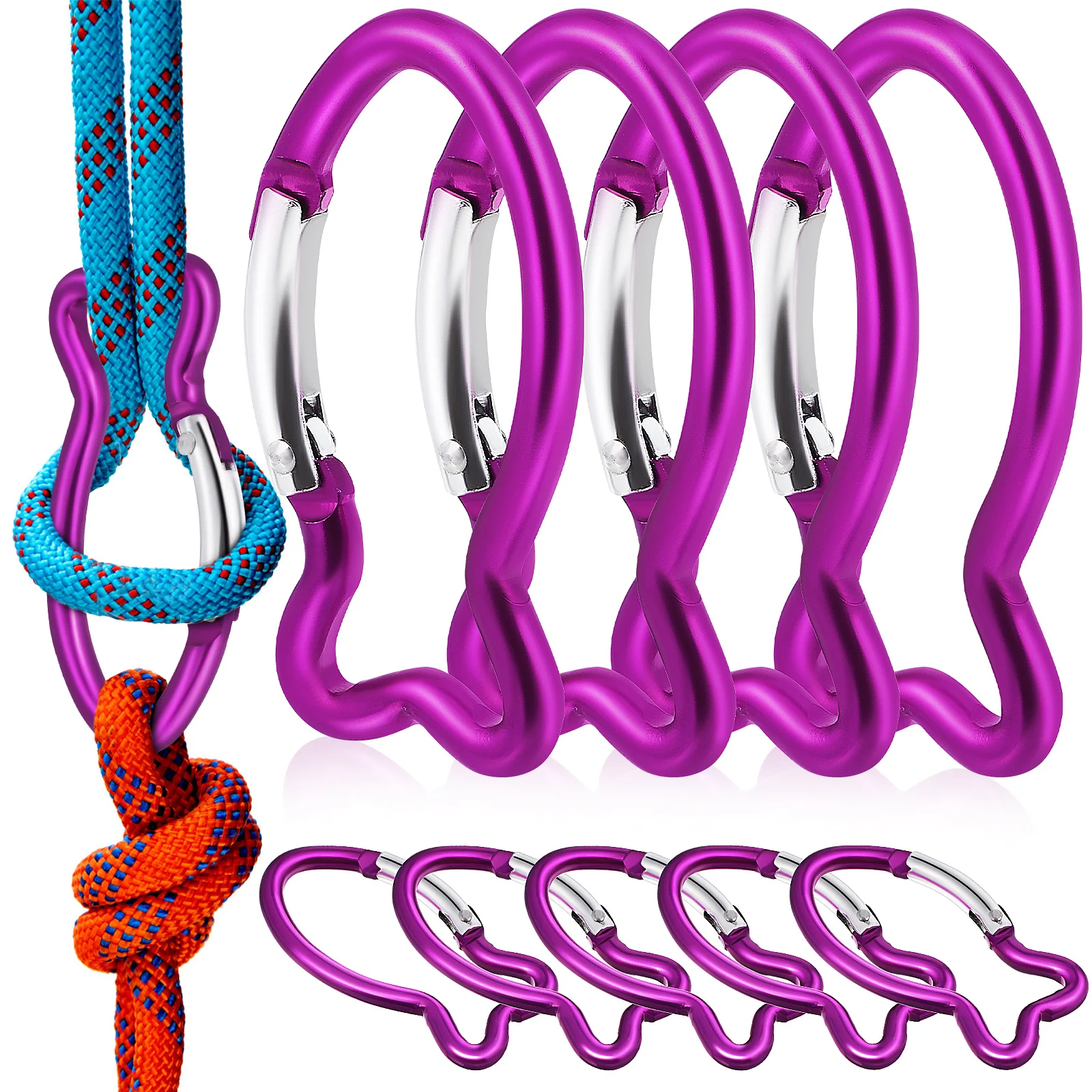 

10 Pcs Carabiner Spring Snap Hooks Keychain Outdoor Camping Hiking Accessories Fish Shaped Aluminum Small Heavy Duty