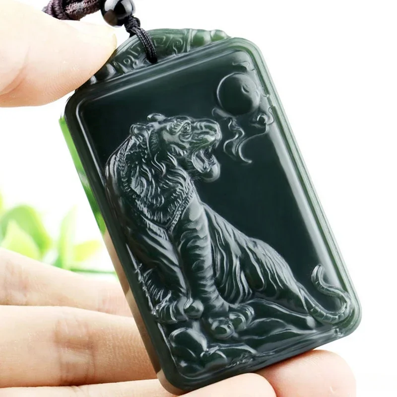 

Blue Jade Zodiac Tiger Tag Pendant for Men, Tiger Lives Mighty and Mountainous Tiger, Exquisite and Versatile Pendant Jewelry