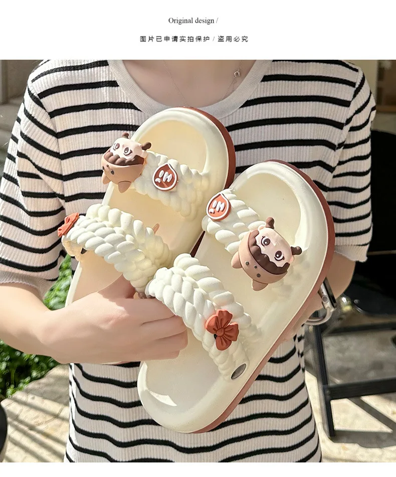 Cartoon Slippers Thickened Women Summer Outdoor Sandals with Two-way Wear Non-slip Indoor and Outdoor Beach Children Sandals