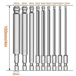 1PCS 100mm Ball Head Hex Screwdriver Bit Metric Hex Bit Long Magnetic Driver Bit H1.5 H2.5 H3 H4 H5 H6 H8 H10 Power Tool