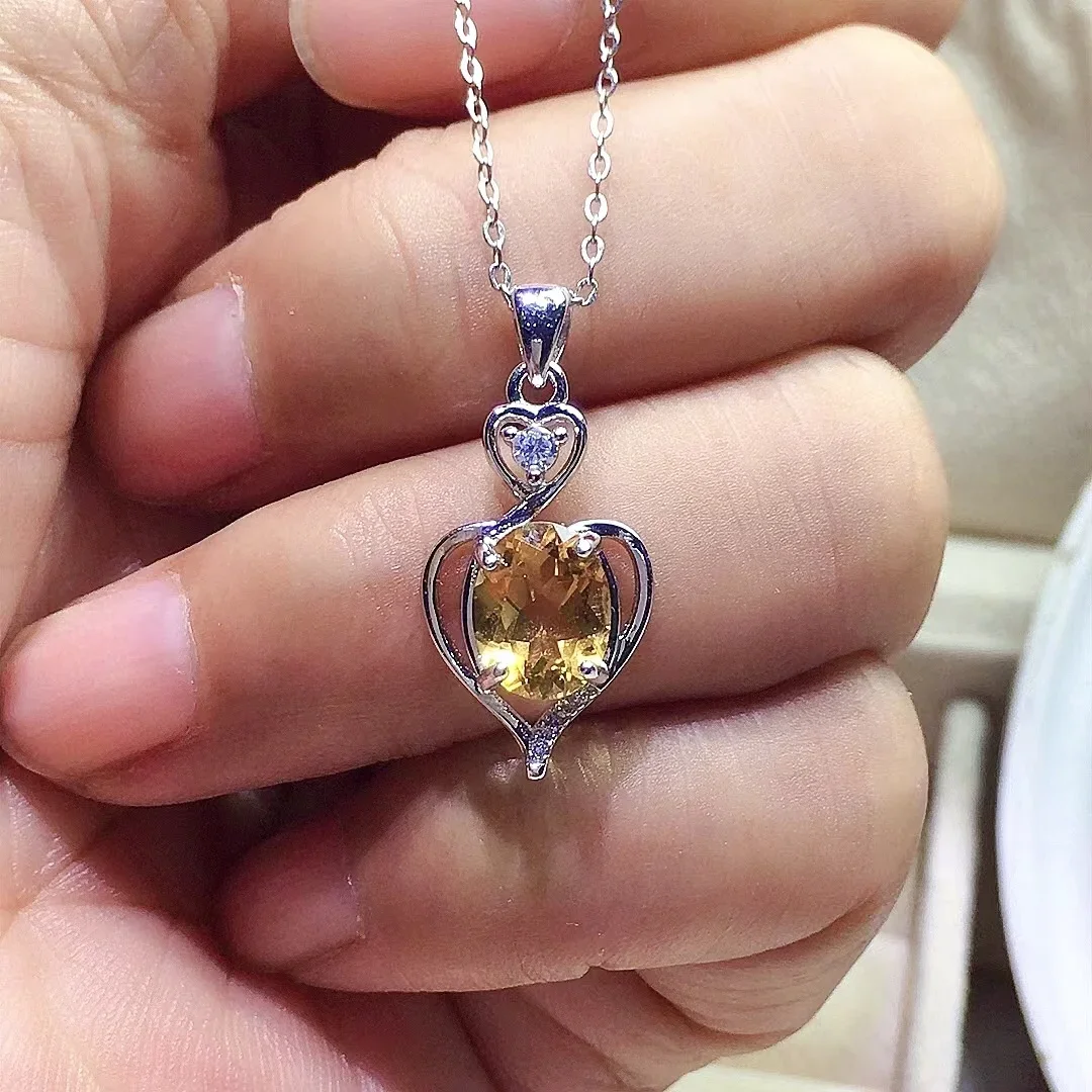 2ct Natural Citrine Pendant for Daily Wear 7mm*9mm VVS Grade Citrine Necklace Pendant 925 Silver Crystal Jewelry