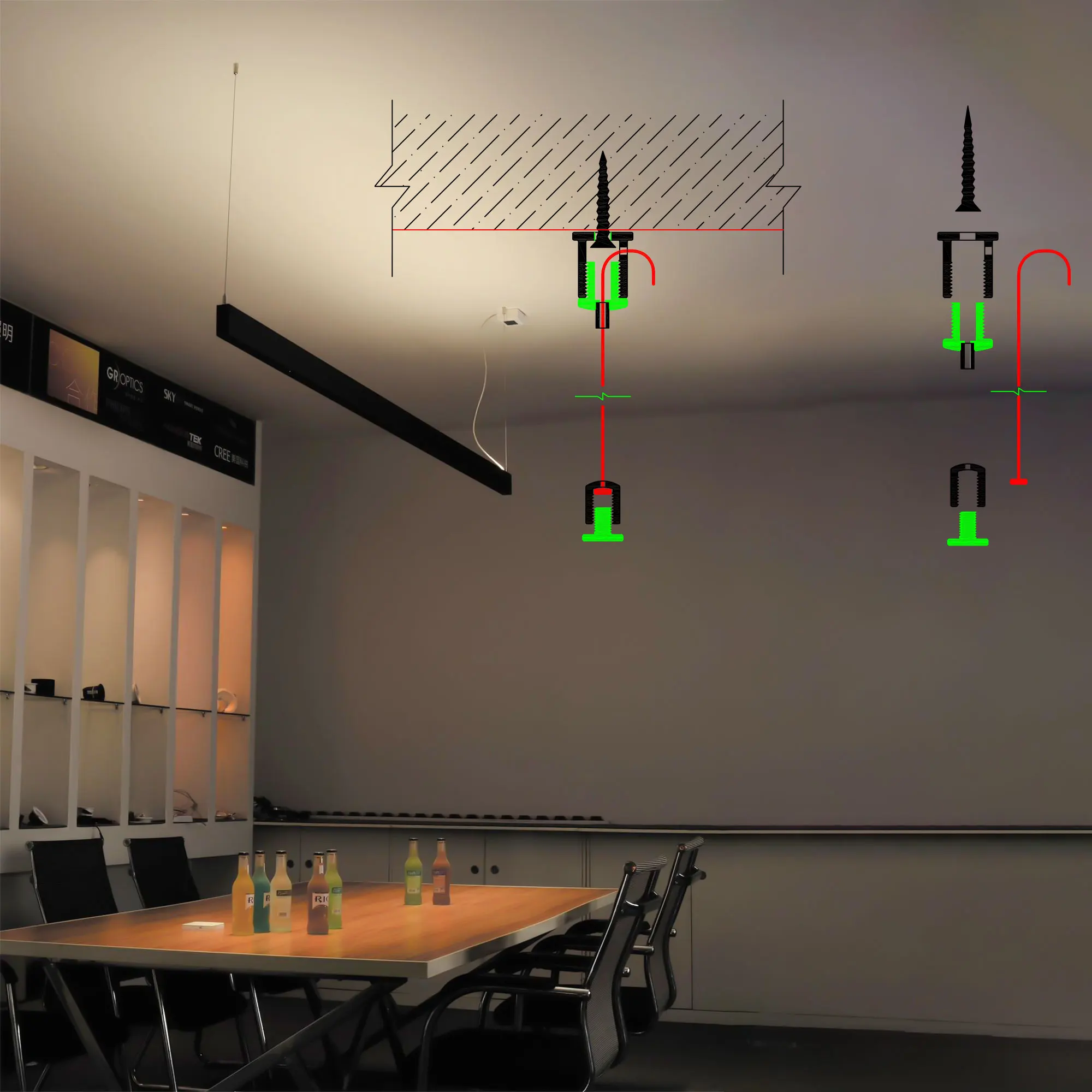 Linear Light Suspension Cable Single/Double Head 1m 1.5m 2m Ceiling Mounting Durable Steel Wire