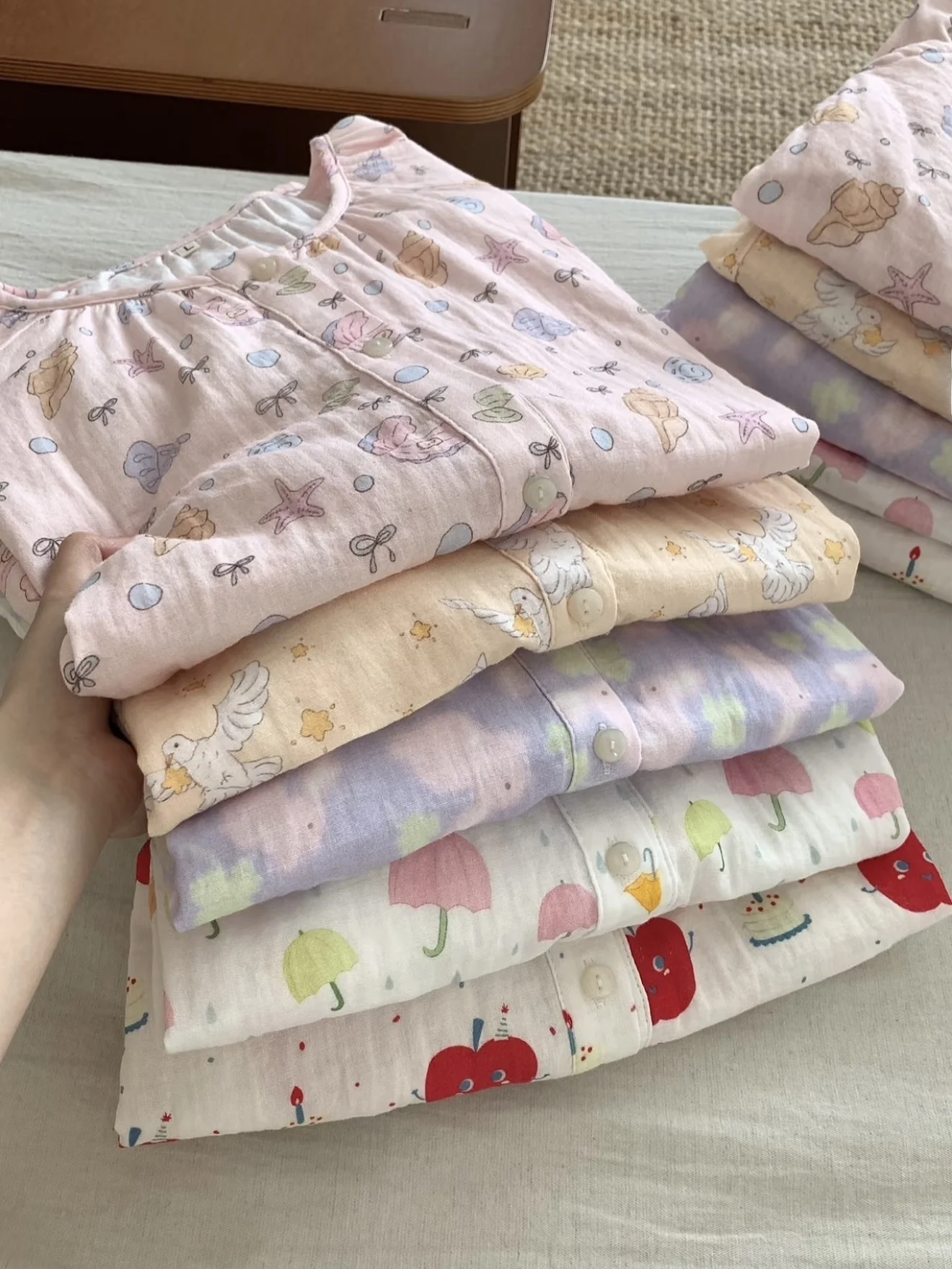 Summer Cotton Blend Short Sleeve round Neck Short Pants Set Cute Cartoon Print Home Wear Outdoor Wearable Comfortable Sleepwear
