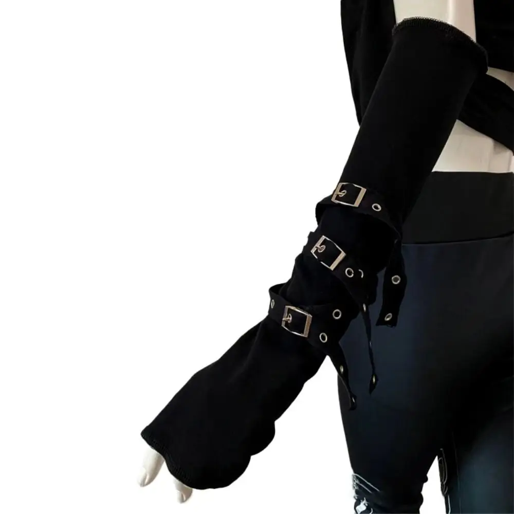 Half-fingered Gothic Arm Warmer Cool Black Unisex Cuff Sun-protective Sleeve Buckle Design Sunscreen Sleeve Oversleeve
