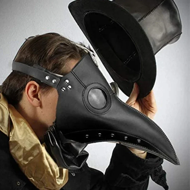 New Funny Medieval Steampunk Plague Doctor Bird Mask Latex Punk Cosplay Masks Beak Adult Halloween Event Cosplay Props Black