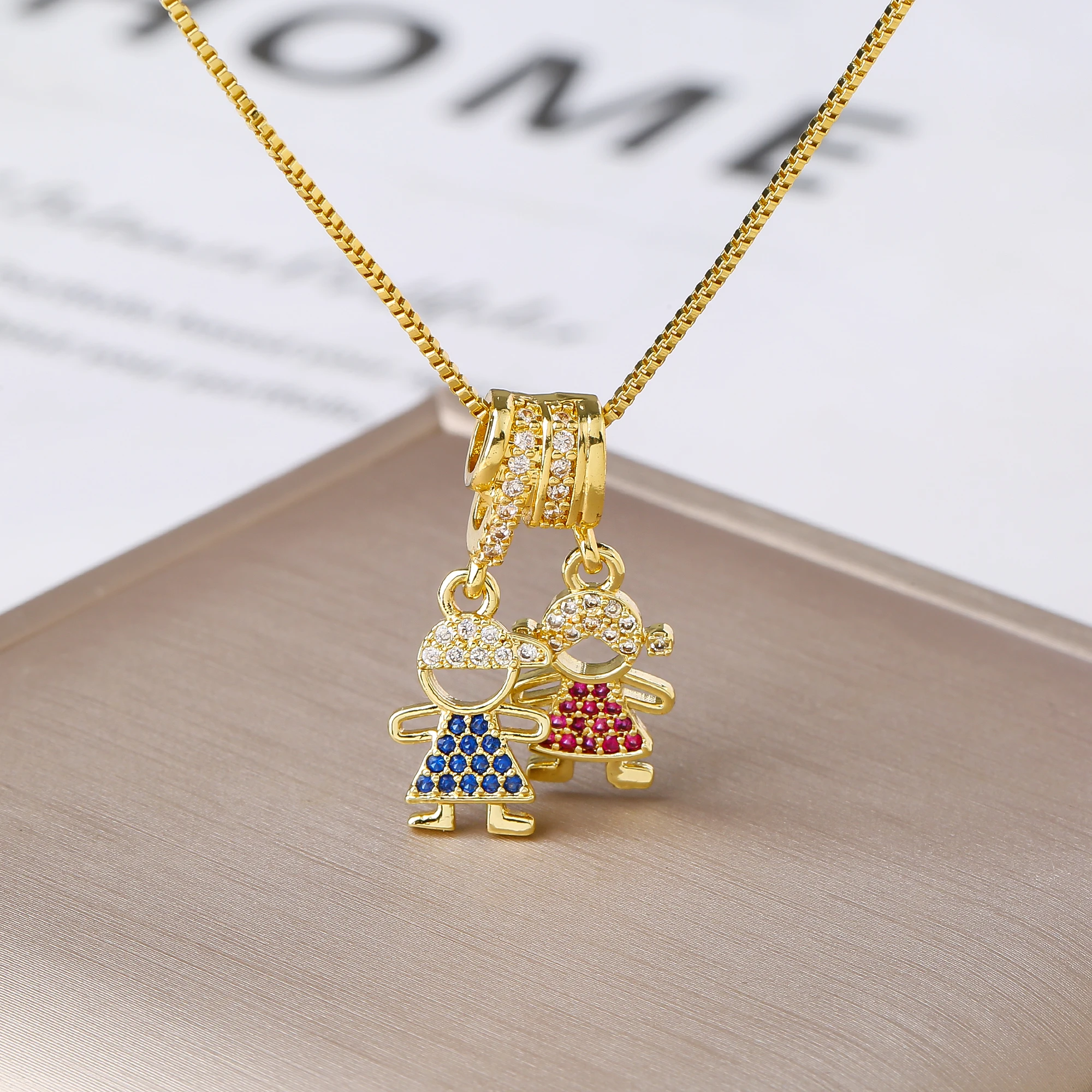 Multi‑Style Zircon Boy Girl Figure stacking Necklace Family Son Daughter Character Neck Jewelry For Women Mom Friendship Gift