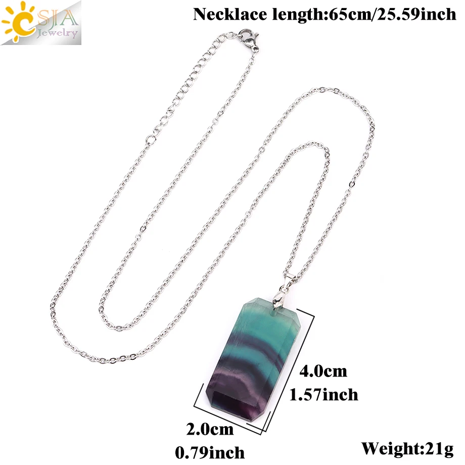 CSJA Natural Stone Crystal Coffin Pendant Necklace for Man Women Trendy Stainless Steel Chain Necklaces Halloween Gift H236