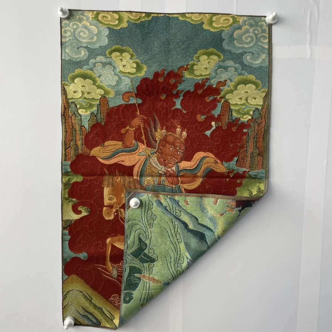 35' Old Nepalese Temples Silk Embroidery King Gesar Buddha Horse Riding Thangka Hanging Screen Town House