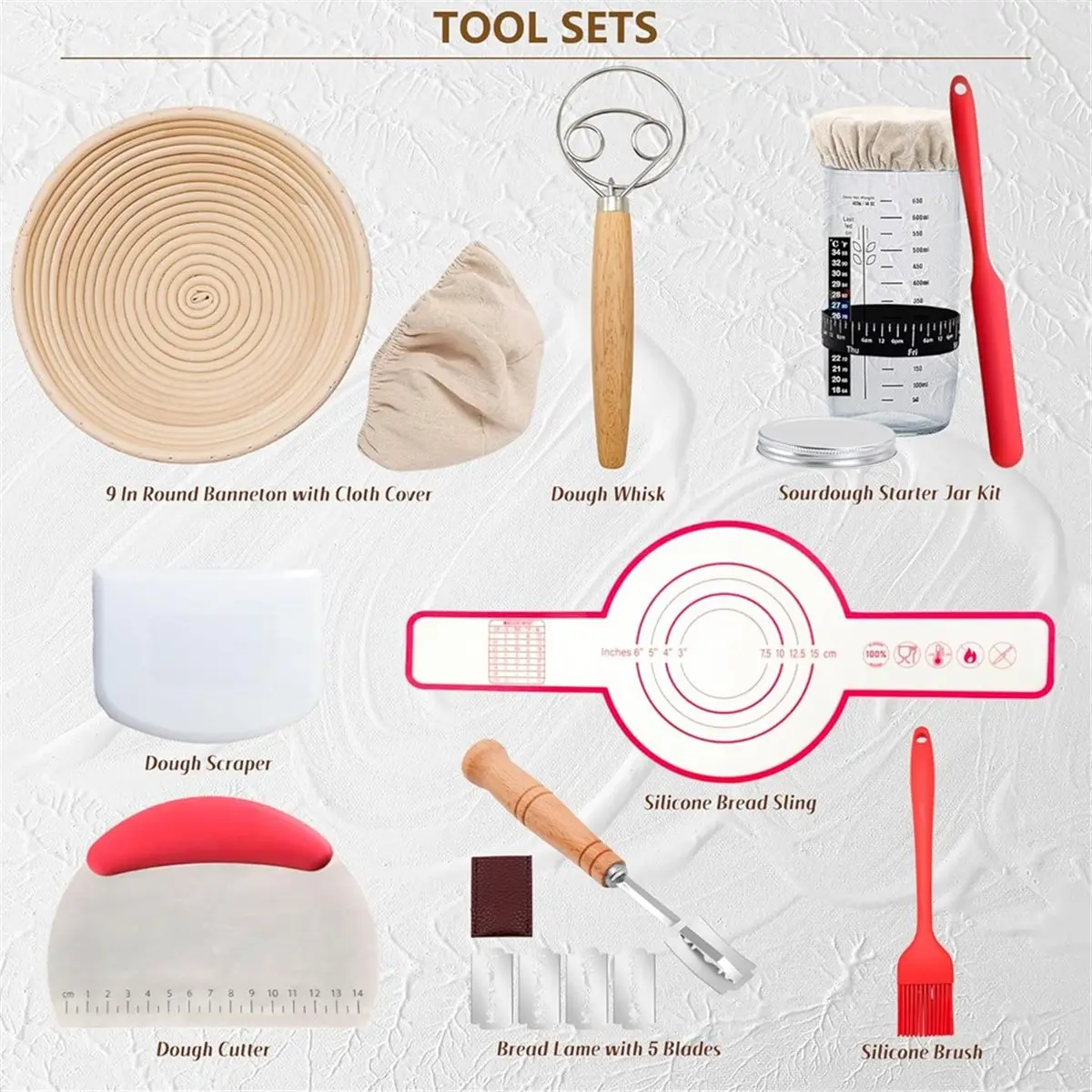 [Promotions]Complete Sourdough Kit with Banneton Bread Proofing Basket and Glass Jar for Bread Making