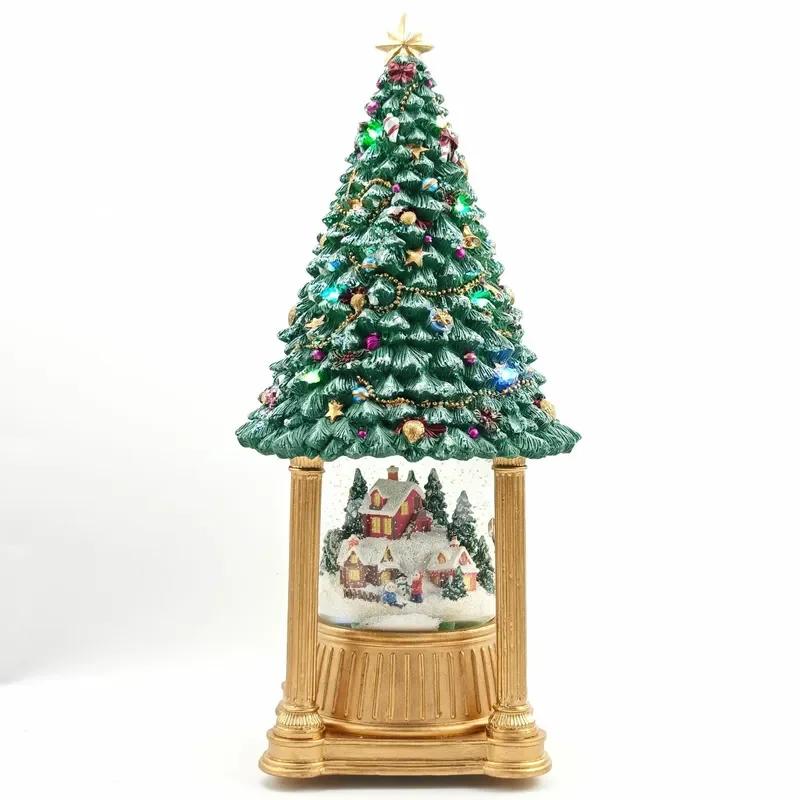 Christmas Tree Crystal Ball Music Box Festive Holiday Home Decoration Ornament Gift for Kids Adults Novelty Desktop Accessory