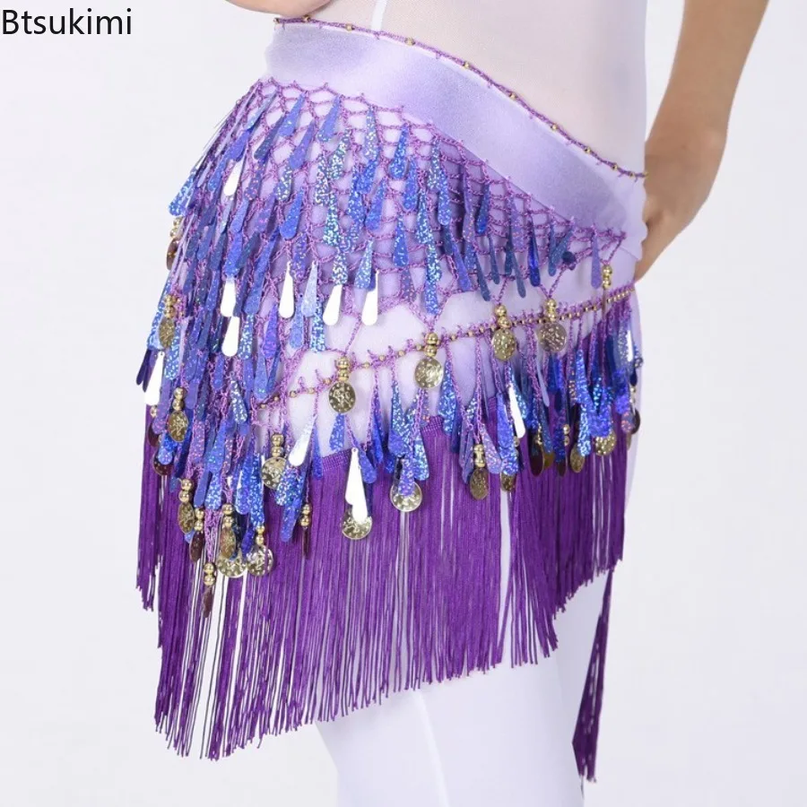 

Женский треугольный набедренный шарф с кисточками для танца живота и блестками, красочный пояс, треугольная юбка, индийский танец, поясная цепочка
