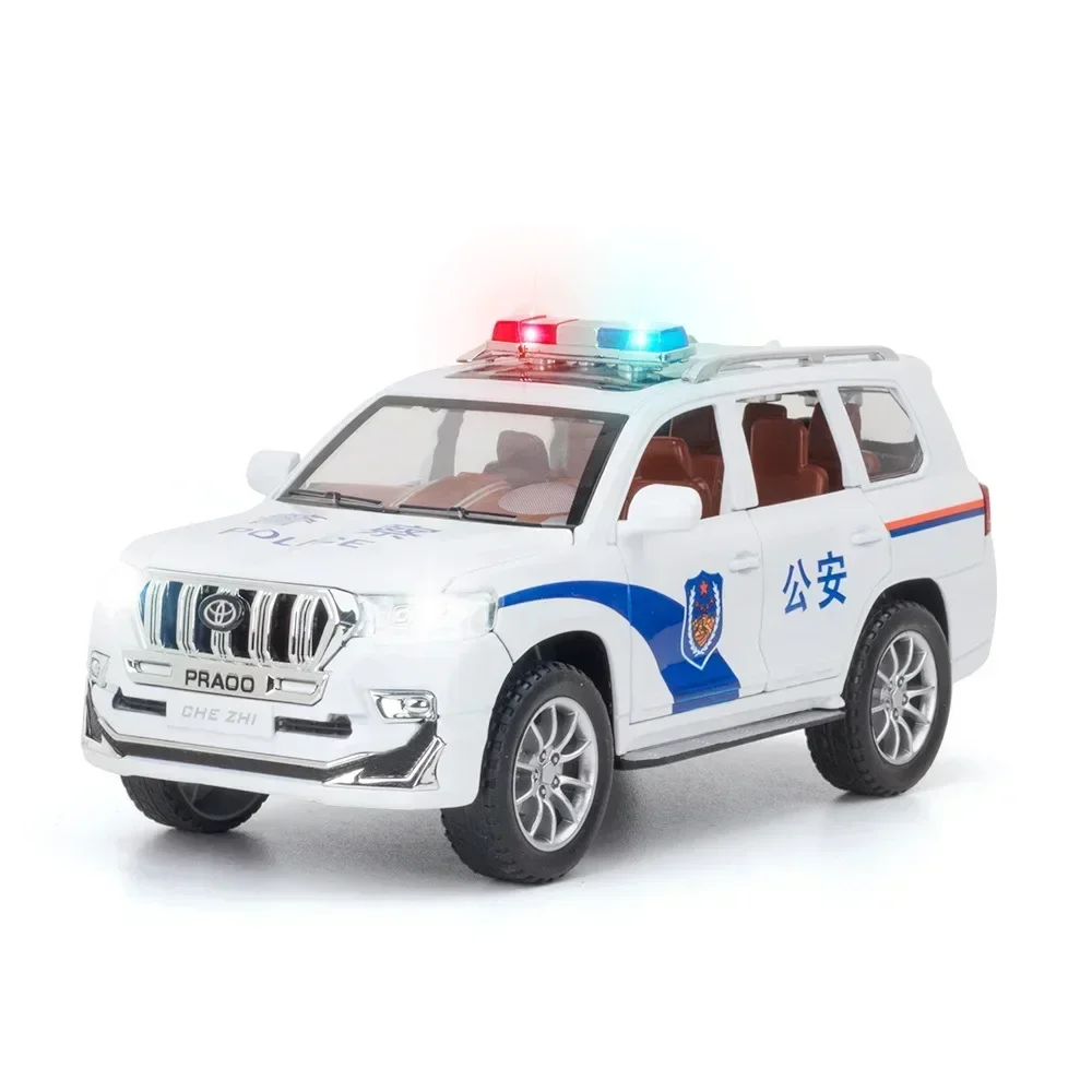 1:24 Toyota Prado police car High Simulation Diecast Metal Alloy Model car Sound Light Pull Back Collection Kids Toy Gifts