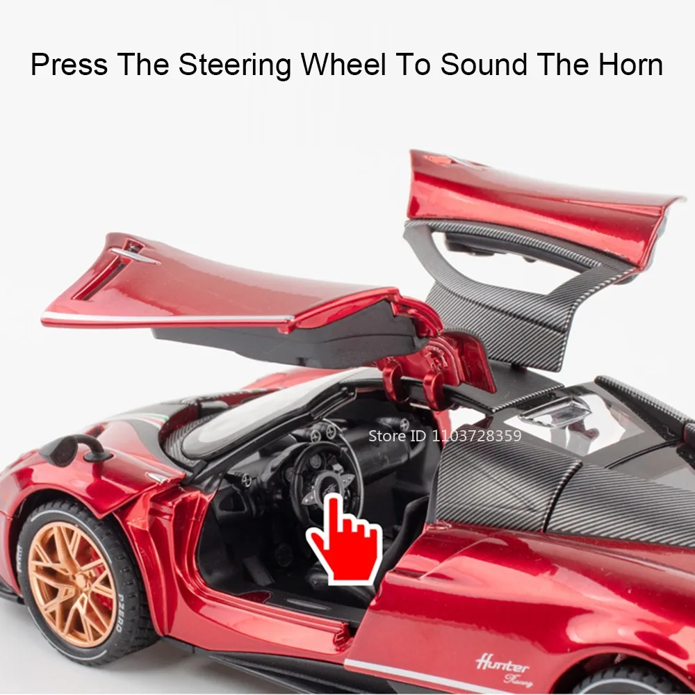 1:22 Pagani Huayra Dinastia Modello di auto sportiva Giocattoli Pressofuso in lega V12 GT Supercar Suono Luce Porte aperte Tirare indietro Ragazzi Regali